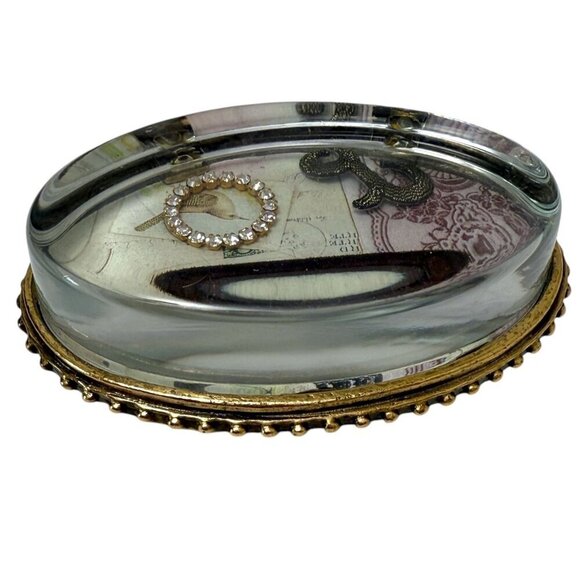 Glass Paperweight Retro Bird Collage Papers Papers Everywhere Rustic Farmhouse - Picture 4 of 8